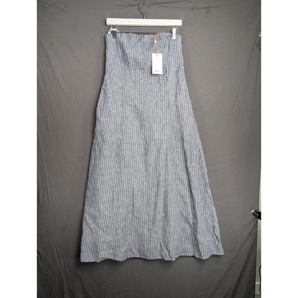 Quince Blue White Striped Linen Strapless Maxi Dress Small NWT